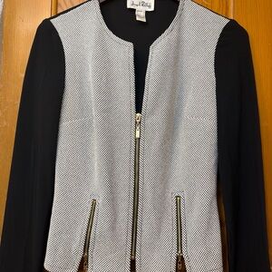 Joseph Ribkoff Mixed Media Tweed & Black Moto Jacket Gold Zippers Canada Size 4